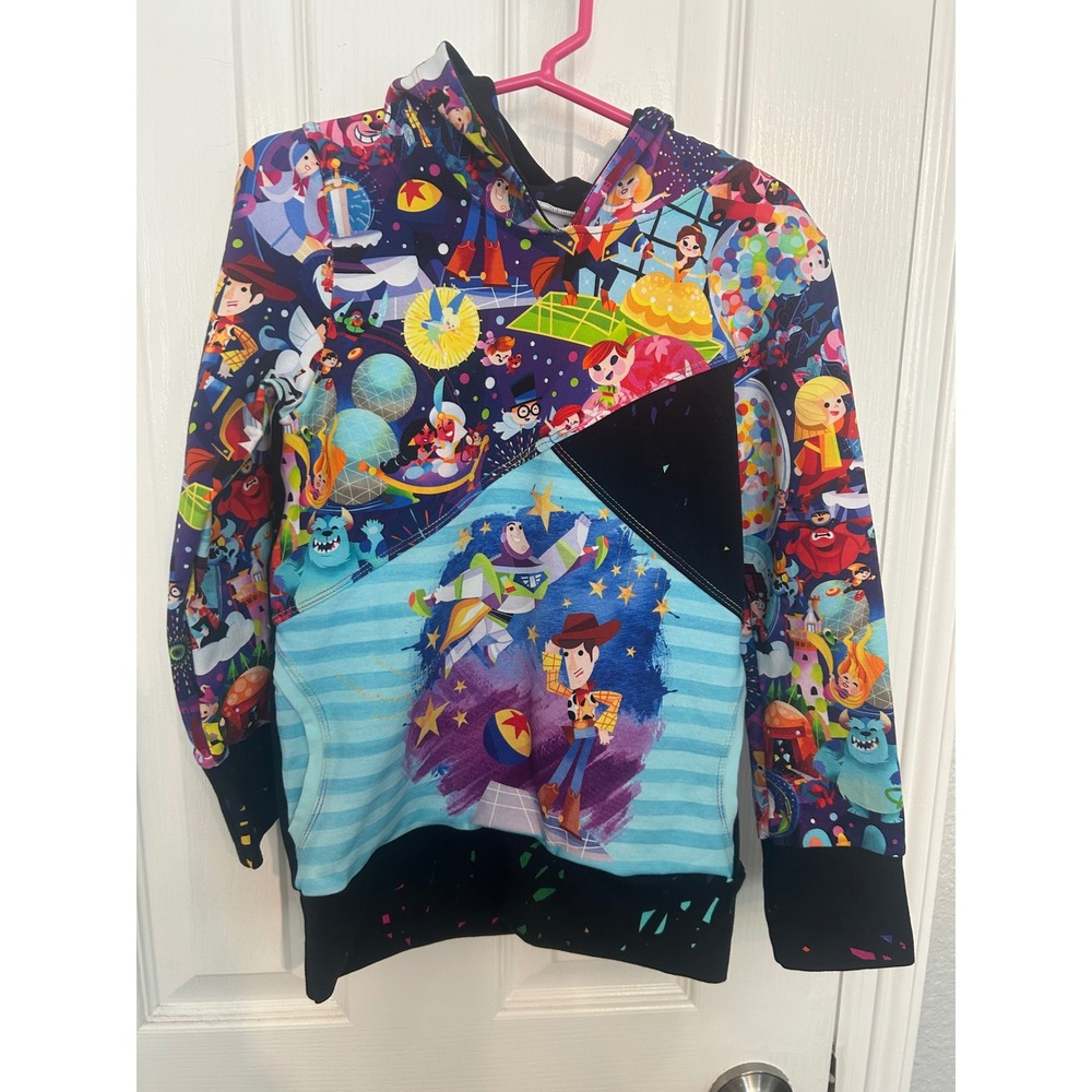 Disney Pixar Character Patchwork Hoodie Toy Story Monsters Inc Sweatshirt bin B